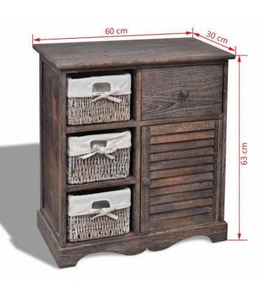 vidaXL Wooden Cabinet 3 Left Weaving Baskets Brown
