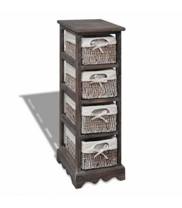 vidaXL Wooden Storage Rack 4 Weaving Baskets Brown