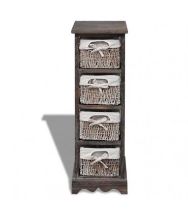 vidaXL Wooden Storage Rack 4 Weaving Baskets Brown