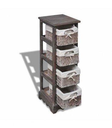 vidaXL Wooden Storage Rack 4 Weaving Baskets Brown