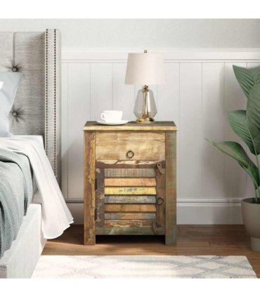 vidaXL End Table with 1 Drawer 1 Door Reclaimed Wood