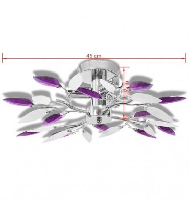Ceiling Lamp with White & Purple Acrylic Crystal Leaf Arms for 3 E14 Bulbs