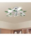 Ceiling Lamp with White & Green Acrylic Crystal Leaf Arms for 3 E14 Bulbs