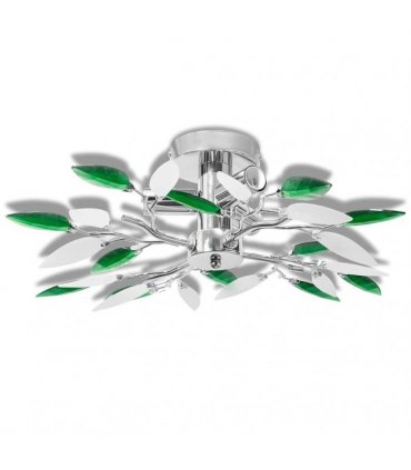Ceiling Lamp with White & Green Acrylic Crystal Leaf Arms for 3 E14 Bulbs