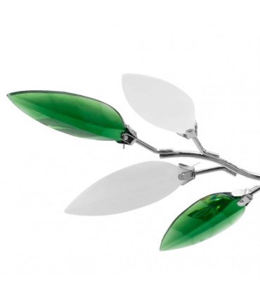 Ceiling Lamp with White & Green Acrylic Crystal Leaf Arms for 3 E14 Bulbs