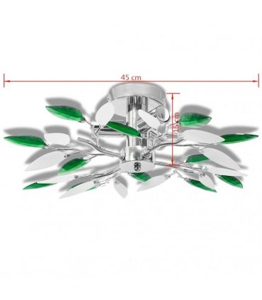 Ceiling Lamp with White & Green Acrylic Crystal Leaf Arms for 3 E14 Bulbs