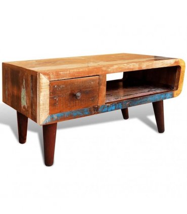 vidaXL Coffee Table with Curved Edge 1 Drawer Reclaimed Wood