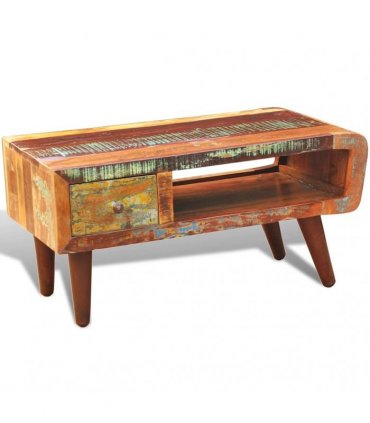 vidaXL Coffee Table with Curved Edge 1 Drawer Reclaimed Wood
