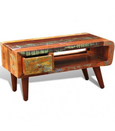 vidaXL Coffee Table with Curved Edge 1 Drawer Reclaimed Wood
