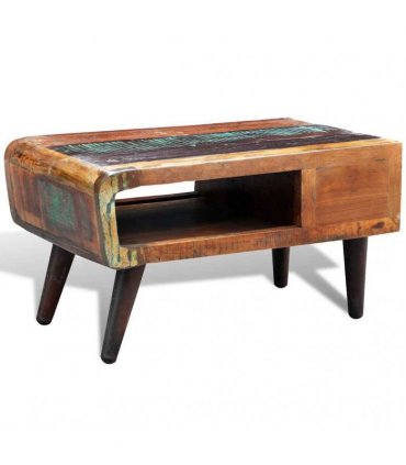 vidaXL Coffee Table with Curved Edge 1 Drawer Reclaimed Wood