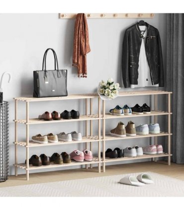 vidaXL 4-Tier Shoe Racks 2 pcs Solid Fir Wood