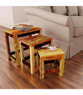 vidaXL Nesting Table Set 3 Pieces Vintage Reclaimed Wood