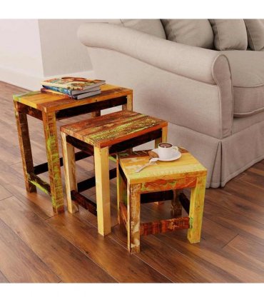vidaXL Nesting Table Set 3 Pieces Vintage Reclaimed Wood