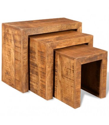 vidaXL Nesting Table Set 3 Pieces Solid Mango Wood