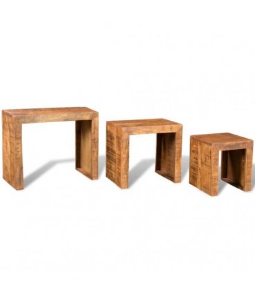 vidaXL Nesting Table Set 3 Pieces Solid Mango Wood