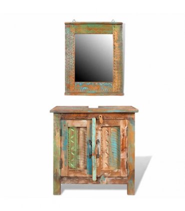 Reclaimed Solid Wood Bathroom Vanity Cabinet Set with Mirror