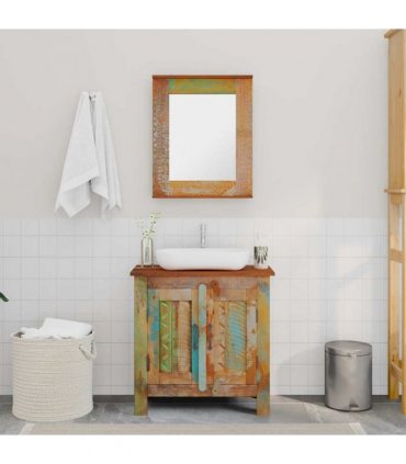 Reclaimed Solid Wood Bathroom Vanity Cabinet Set with Mirror
