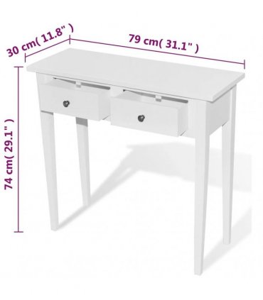 vidaXL Dressing Console Table with Two Drawers White