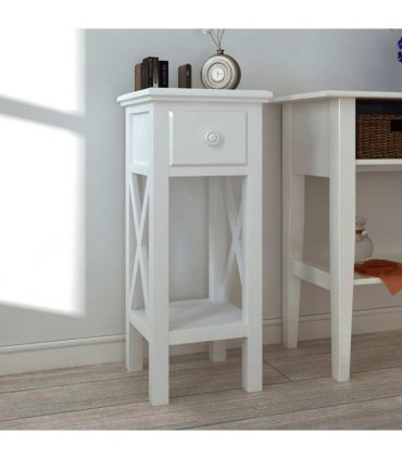 vidaXL Side Table with Drawer White