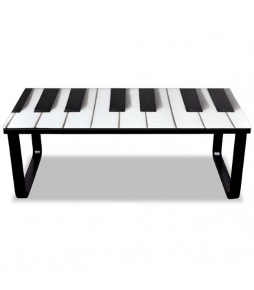 vidaXL Coffee Table with Piano Printing Glass Top