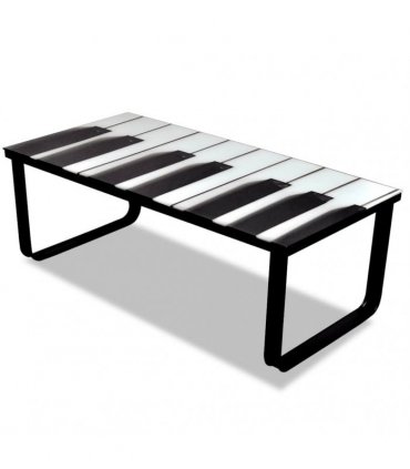 vidaXL Coffee Table with Piano Printing Glass Top