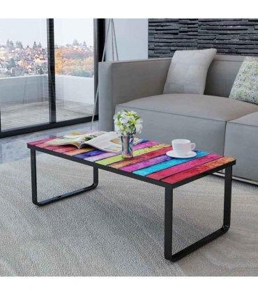 vidaXL Coffee Table with Rainbow Printing Glass Top