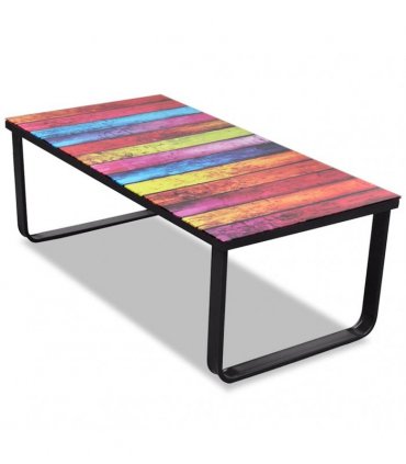 vidaXL Coffee Table with Rainbow Printing Glass Top