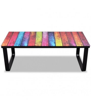 vidaXL Coffee Table with Rainbow Printing Glass Top