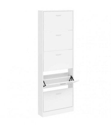 White Wooden Shoe Cabinet with 5 Compartments