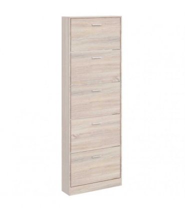 Oak Look Wooden Shoe Cabinet with 5 Compartments