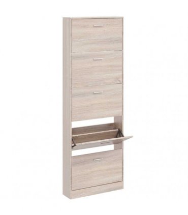 Oak Look Wooden Shoe Cabinet with 5 Compartments