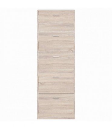 Oak Look Wooden Shoe Cabinet with 5 Compartments
