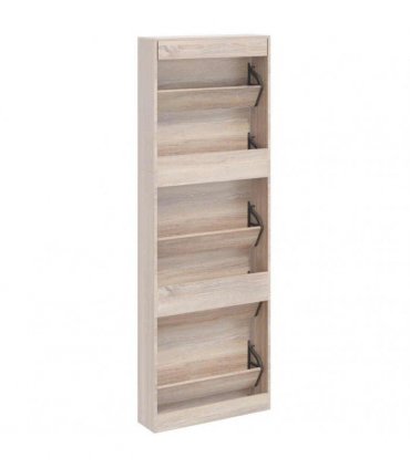 Oak Look Wooden Shoe Cabinet with 5 Compartments