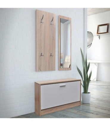 Oak and White 3-in-1 Wooden Shoe Cabinet Set