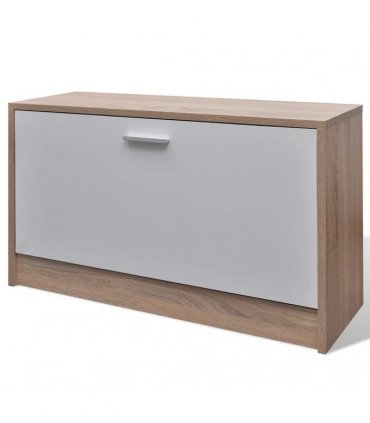 Oak and White 3-in-1 Wooden Shoe Cabinet Set