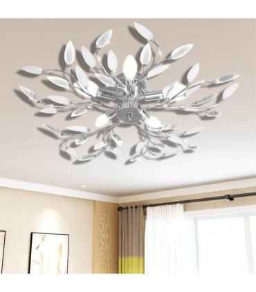 Transparent & White Ceiling Lamp with Acrylic Crystal Leaf Arms for 5 E14 Bulbs
