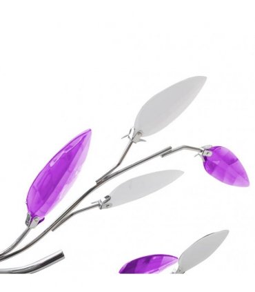 Purple & White Ceiling Lamp with Acrylic Crystal Leaf Arms for 5 E14 Bulbs