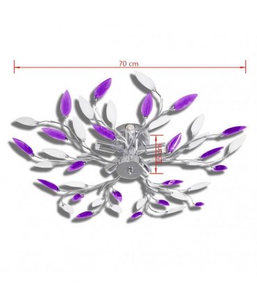 Purple & White Ceiling Lamp with Acrylic Crystal Leaf Arms for 5 E14 Bulbs