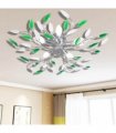 Green & White Ceiling Lamp with Acrylic Crystal Leaf Arms for 5 E14 Bulbs