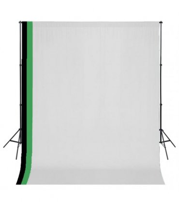 vidaXL Photo Studio Kit with 3 Cotton Backdrops Adjustable Frame 3x3 m