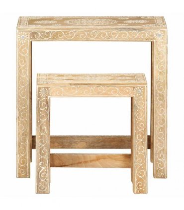 vidaXL 2 Piece Hand-painted Side Table Set Solid Mango Wood
