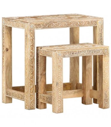 vidaXL 2 Piece Hand-painted Side Table Set Solid Mango Wood