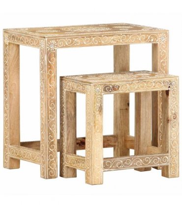 vidaXL 2 Piece Hand-painted Side Table Set Solid Mango Wood