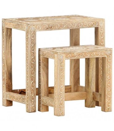vidaXL 2 Piece Hand-painted Side Table Set Solid Mango Wood