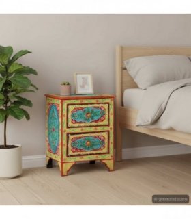 vidaXL Hand Painted Bedside Cabinet 40x30x50 cm Solid Mango Wood