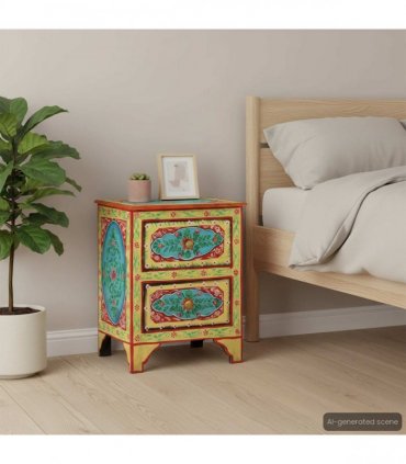 vidaXL Hand Painted Bedside Cabinet 40x30x50 cm Solid Mango Wood