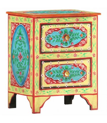vidaXL Hand Painted Bedside Cabinet 40x30x50 cm Solid Mango Wood