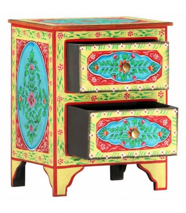vidaXL Hand Painted Bedside Cabinet 40x30x50 cm Solid Mango Wood