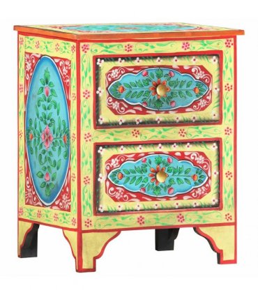 vidaXL Hand Painted Bedside Cabinet 40x30x50 cm Solid Mango Wood