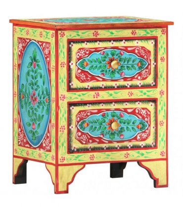 vidaXL Hand Painted Bedside Cabinet 40x30x50 cm Solid Mango Wood
